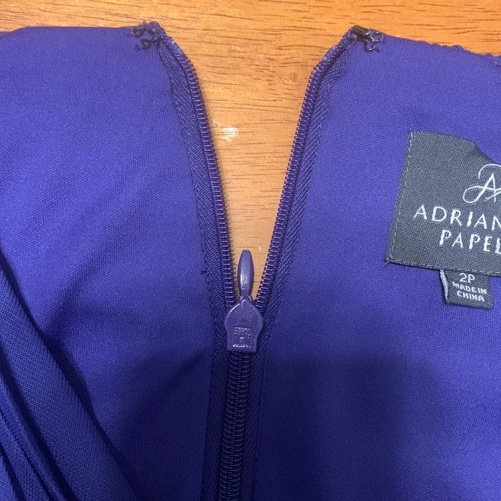 Adrianna Papell Women's Size 2P Petite Draped Ruched Mesh Maxi Dress Indigo Blue - Picture 8 of 13